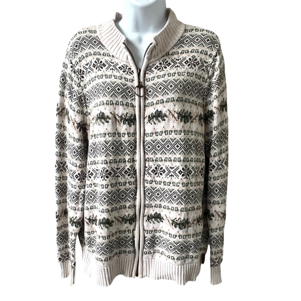 Northern Reflections Sweater Zip Up Cardigan Cottagecroe 100% Cotton Size XL
